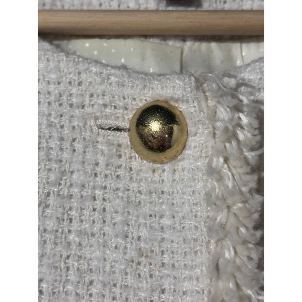 Talbots Jacket Womens 12 Cream Textured Button Front Tweed Blazer - Picture 4 of 6